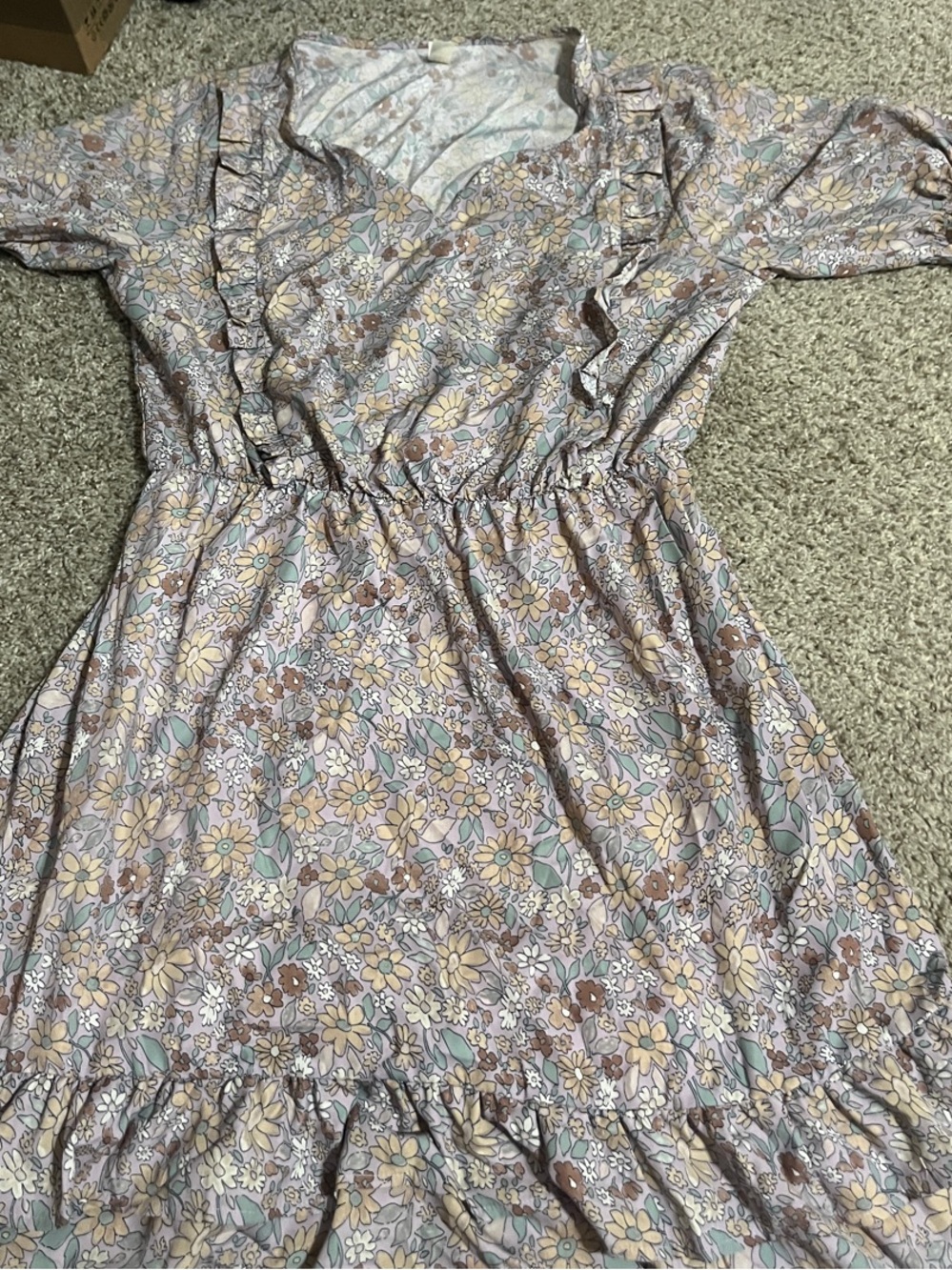 Pastel Floral Ruffle Midi Dress - Soft Multi